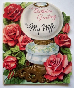 Windlicht Lampe & Rosen Glitzer geprägt Vintage Geburtstag Grußkarte *XX20 - Bild 1 von 3