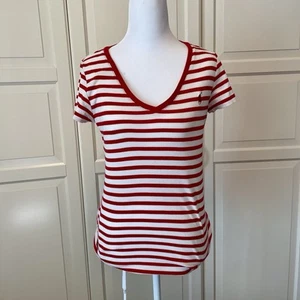 Ralph Lauren POLO Womens Red/White Striped Short Sleeve Pima Cotton S - Picture 1 of 6