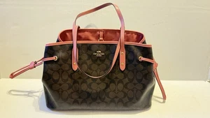 Coach Drawstring Carryall Signature Shoulder Bag Brown & Pink F57842 – Preowned - Picture 1 of 19