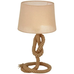 HOMCOM Nautical Style Rope-Base Table Lamp w/ Fabric Lampshade Metal Frame Beige - Picture 1 of 11