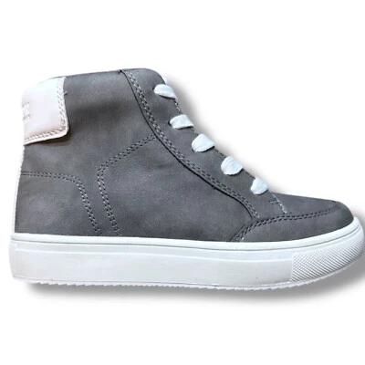 NIB Reaction Kenneth Cole Aaron Dutton High Top Sneakers Side Zip Gray Kids Sz 1 - Imagem 1 de 4