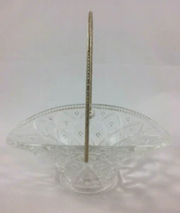 Avon Diamond Cut Glass Pattern Basket Dish W/ Gold Twisted Handle - Picture 1 of 8