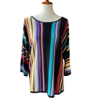 Suéter Serape a Rayas Verticales CHAPS Lino Algodón Manga Dolman PXL Foto 1 de 4