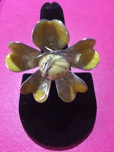 Fashion Yellow Statement Enamel Adjustable Silver Ring NWT - Picture 1 of 6