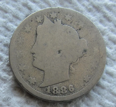 1886 Liberty V Nickel Early Rare Key Date Full Date Good / AG Reverse Worn Cover