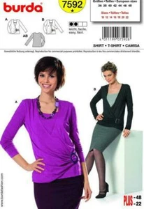 Burda 7592 Misses' Fitted Wrap Shirt Sizes 10-12-14-16-18-20-22 Sewing Pattern - Picture 1 of 4