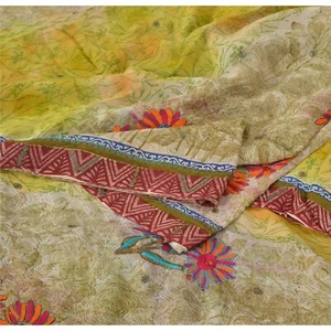 Sanskriti Vintage Sarees Pure Georgette Silk Hand Beaded Fabric Premium 5Yd Sari - Picture 1 of 12