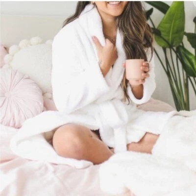 Pottery Barn шерпа плюшевый поясом длинным рукавом халат гостиной уютный слоновой кости маленький - Изображение 1 из 4