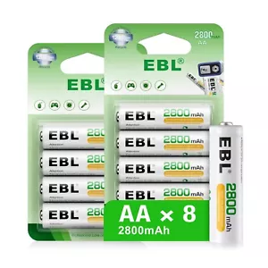EBL 8 AA Rechargeable Batteries 1.2V NiMH Double A Battery 2800mAh High Capacity - Picture 1 of 12