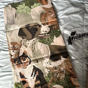 Vintage Fieldcrest Twin Flat Sheet Dogs Cats 1970s 80s Bedding Bedroom Decor - Picture 1 of 4
