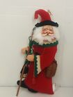 Vintage Santa Claus Doll Plush Ornament Santa Has Printed Face Holding Lamp 8”H