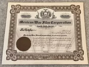 Mexikanischer Krieg Film Corporation Aktienzertifikat c1914 Dokumentarfilm Film - Bild 1 von 2
