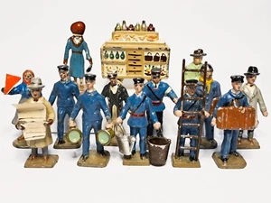 VINTAGE LEAD PASSENGERS & RAILWAY STAFF + LEAD TROLLEY/MARKET CART, FRENCH MADE? - Picture 1 of 19