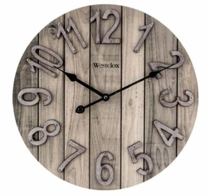 Farmhouse Classic Large 16"Wood Grain Veneer Planked Finish Round Wall Clock-NEW - Picture 1 of 12