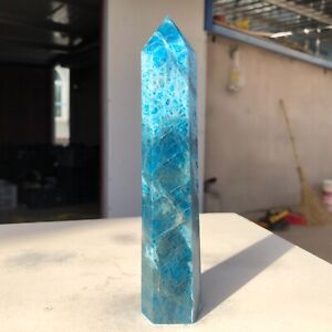 313g Natural Blue Apatite Quartz Crystal Obelisk Wand Point Healing P642