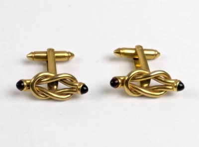 Antique Art Deco Love Knot Ruby End Gold Filled Bullet Back Cufflinks 1" Long - Image 1 of 4