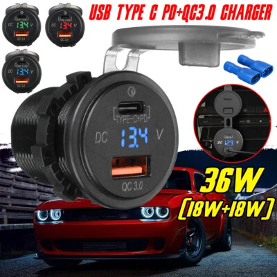 Dual USB C Steckdose PD & QC 3.0 USB Einbau Buchse Wasserdicht Ladegerät Dose - Bild 1 von 4