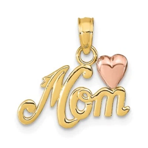 Real 14kt Two-tone MOM w/Heart Pendant - Picture 1 of 6