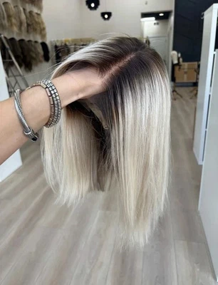 Pelucas de Bob Rubio Helado Ombre 13x4 Pelucas Frontales de Encaje 100% Pelucas de Cabello Humano Raíces Oscuras Foto 1 de 4