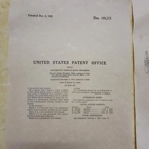 1952 Pontiac Indian Hood Ornament Patent Reproduction Print Set - Picture 1 of 2