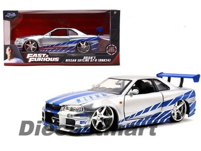JADA 97158 2 FAST 2 FURIOUS BRIAN'S 1999 NISSAN SKYLINE GT R34 1:24 PRATA NOVO - Imagem 1 de 2