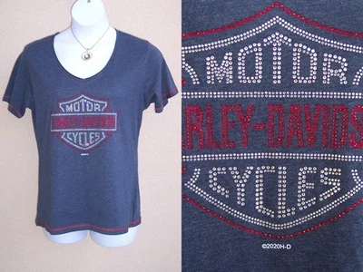 Harley Davidson NUEVA Camiseta Brillante Estrás Cuello en V Talla XL VACACIONES Top Blusa  Foto 1 de 4