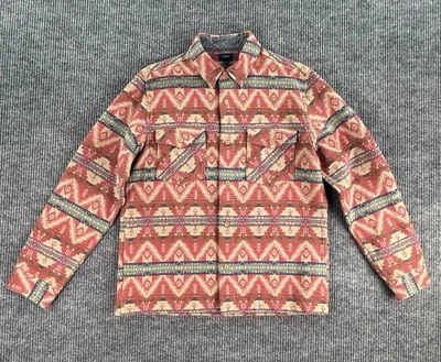 J Crew Shirt Men Large Pink Beige Aztrec Jacquard All Over Print Western Button - Image 1 of 4