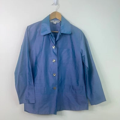 REAL Clothes Saks 5th Ave 100% Silk Button Front Jacket Blue Shantung S Luxury - Image 1 of 4