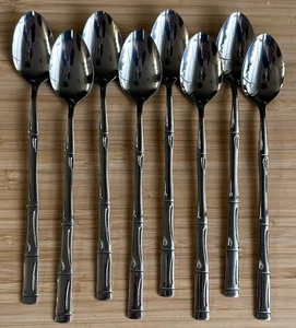 8~Cellar CLF2 Stainless Bamboo Glossy Silverware Flatware ICED TEA SPOONS - Picture 1 of 4