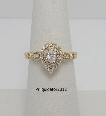 Обручальное или юбилейное кольцо из 10-каратного желтого золота с натуральным грушевидным бриллиантом 1/2 карата - Изображение 1 из 4