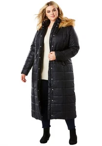 Roaman's Women's Plus Size Maxi Length Quilted Puffer Jacket - Picture 1 of 12