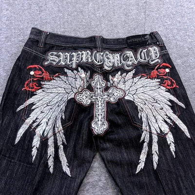 Pantalones de mezclilla de colección Y2K Imperious Delf Trading para hombre 36x33 Goth Grunge Wing bordado holgados Foto 1 de 4