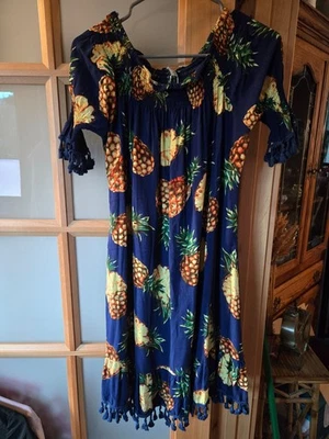 Short Sleeve Hawaiian Luau Dress Tropical Blue Pineapple Pineapples XL - Image 1 of 4
