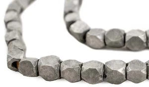 Ethiopian Mursi Aluminum Diamond Cut Beads 8mm African Silver Faceted Large Hole - Picture 1 of 5