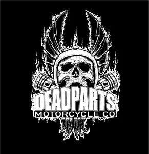 DeadPartsMC Dead Parts MC Calavera Alas Casco Pistón Motociclista Llamas Camiseta Harley - Imagen 1 de 1
