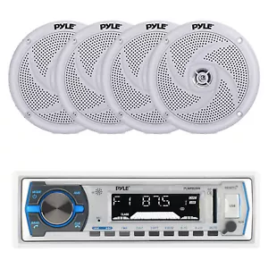Pyle PLMRB29W Single DIN Bluetooth Marine MP3 Receiver, 4x 5.25" 180W Speakers - Picture 1 of 3