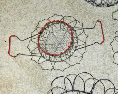 Vtg Wire Basket RED Vinyl Folding Flower Egg Basket Farm House 1920s Cover