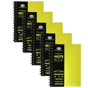 (5er Pack) A5 Notizbuch spiralgebunden liniert 140 Seiten perforiert Notizblock gelb - Bild 1 von 15