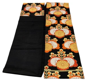 Japanese Vintage Kimono Fukuro Obi silk black expensive embroidery 155.1x11.8in - Picture 1 of 23