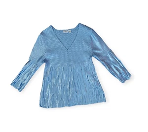 Cato Plus Size Blue Babydoll Top Womens Shimmery Pleated V-neck Blouse Party XL - Picture 1 of 5