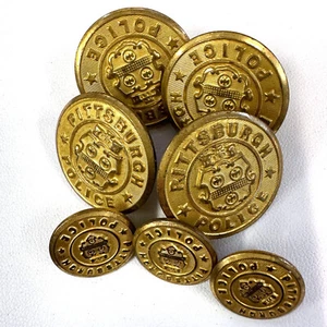 7 Pittsburgh Police Uniform 5/8" & 1" Brass Metal Buttons by Waterbury Button Co - Picture 1 of 8