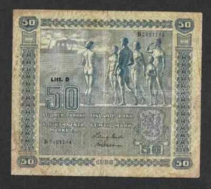FINLAND 50 MARKKAA 1939 Litt D, PICK #72a.1 VF Banknote - Picture 1 of 3