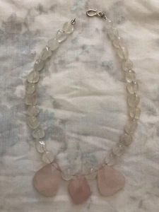 Sterling Silber schwere klobige Bergkristall Halskette mit Rosenquarz Perlen - Bild 1 von 4