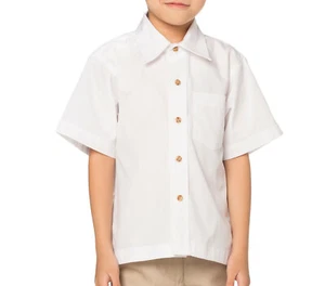 Camisa de popelina blanca de manga corta con botones cierre descuento talla grande para niños - Imagen 1 de 2