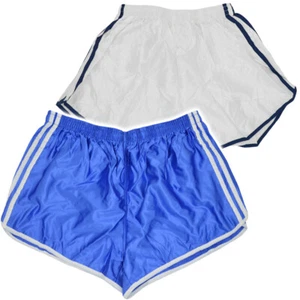 French Army Retro Running Vintage '90s Shorts Blue White Stripes Silky PT Pants - Picture 1 of 12