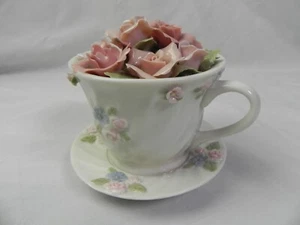 Vtg San Francisco Music Box Co, Anna Rosa Collection Teacup Figurine. 2001 Pink - Picture 1 of 10