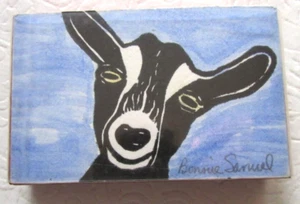 BONNIE SAMUEL PRINTMAKER GOAT Print on Wood BLOCK Original hand pulled woodcut - Picture 1 of 2
