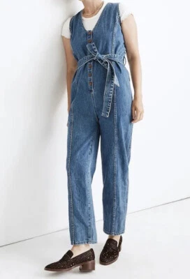 Madewell XS Pantalón Denim Cuello en V Mono SIN CINTURÓN Boho Arte Utilidad Granja Foto 1 de 4