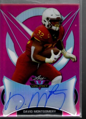 B3103- 2019 Leaf Valiant Pink #BADM1 David Montgomery Auto /15 - NM-MT - Image 1 of 2