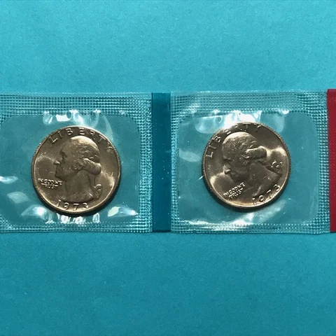 1973 P&D Washington Quarters  Unc  Mint Cello   FREE SHIP Cover
